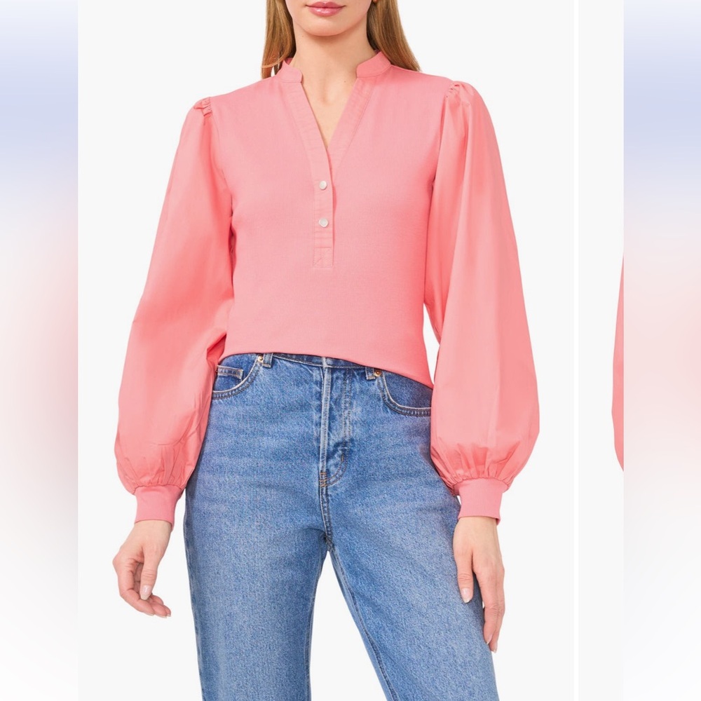 1. State Coral Blouse with Puff Sleeves